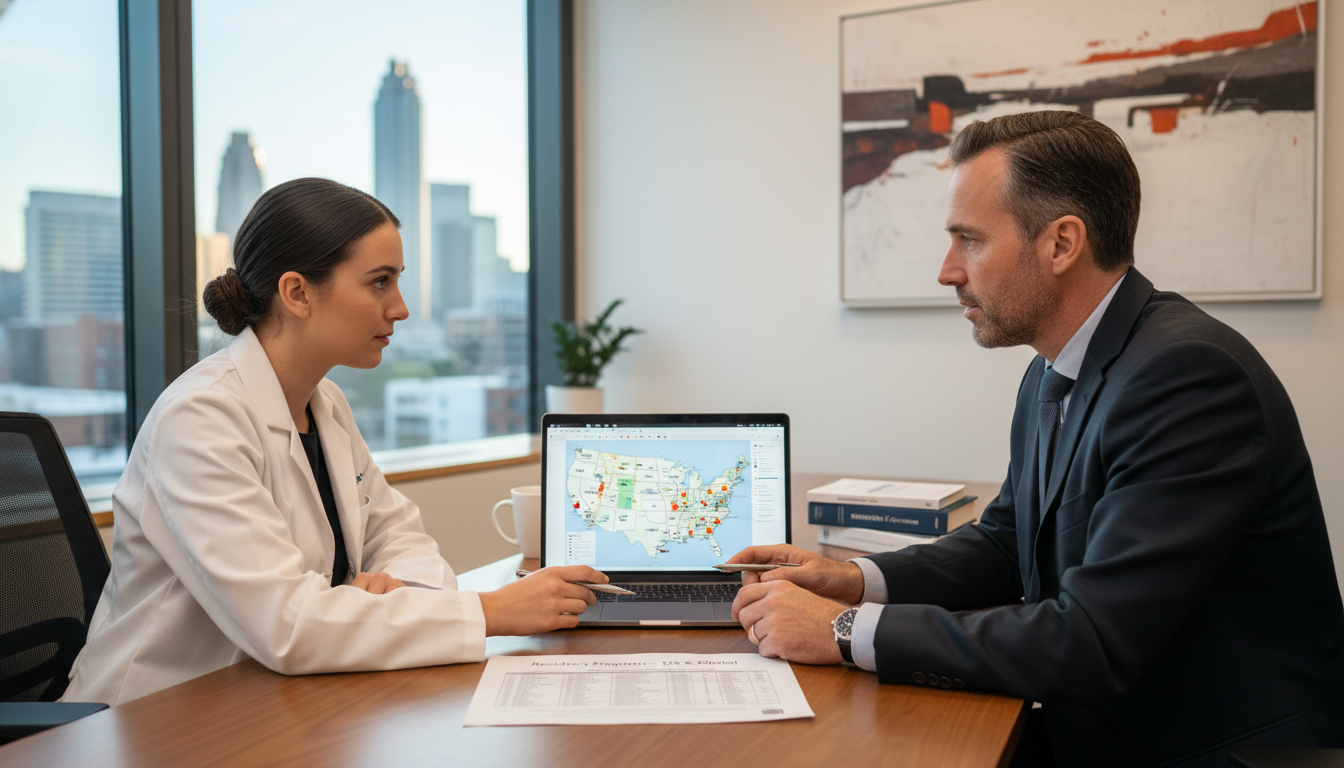 Atlanta MD graduate meeting with advisor to discuss residency regions Atlanta MD graduate meeting with advisor to discuss residency regions - MD graduate residency for Geographic Flexibility for