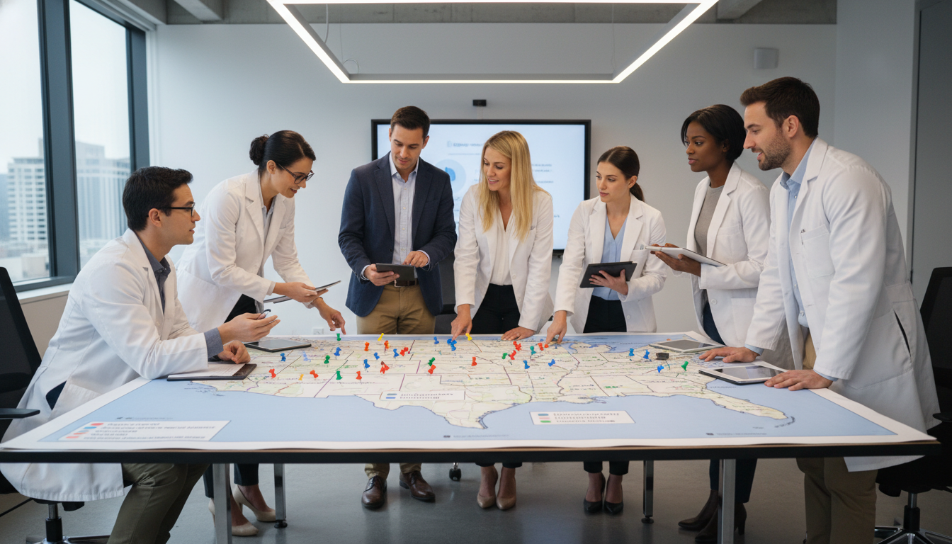 Map with pins representing community hospital residency programs Map with pins representing community hospital residency programs - MD graduate residency for Geographic Flexibility for MD Gr