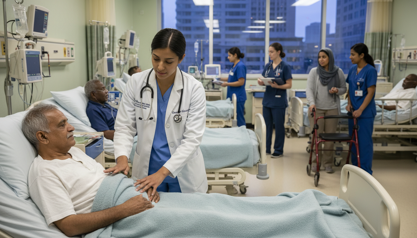 Resident caring for underserved patients in busy county hospital ward - MD graduate residency for Low Step Score Strategies f