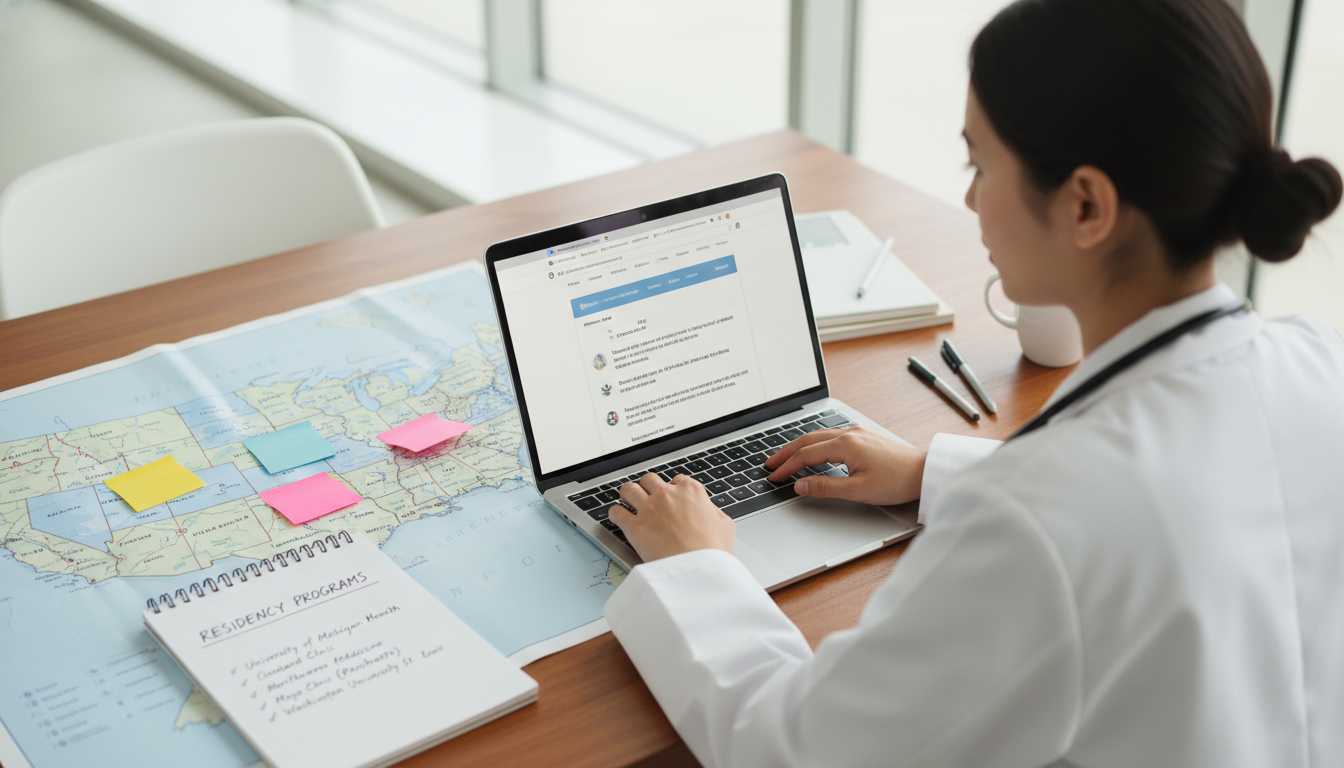 Residency applicant planning geographic strategy on a map Residency applicant planning geographic strategy on a map - MD graduate residency for Geographic Flexibility for MD Graduate