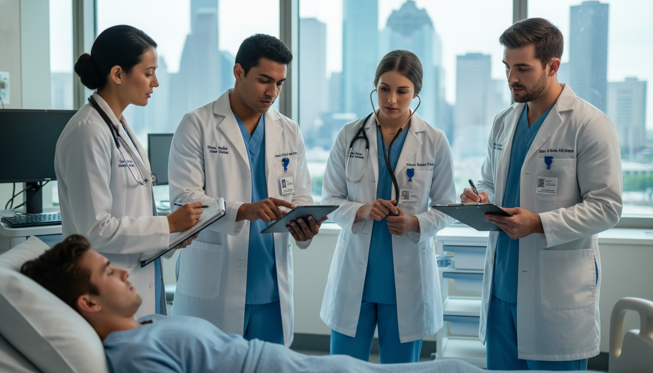 Resident physician in Texas Medical Center engaged in clinical work Resident physician in Texas Medical Center engaged in clinical work - MD graduate residency for Low Step Score Strategies for