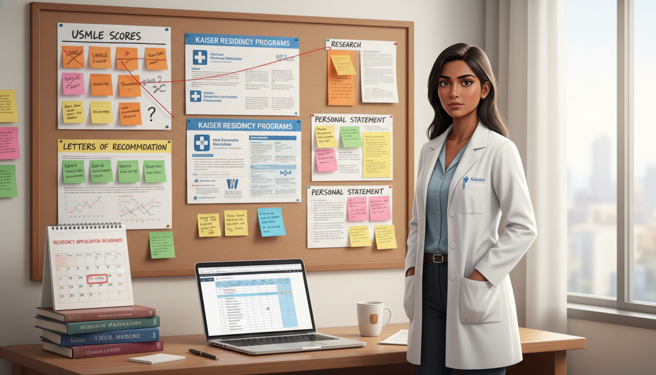 MD graduate preparing a residency application strategy board for Kaiser programs MD graduate preparing a residency application strategy board for Kaiser programs - MD graduate residency for Low Step Score S