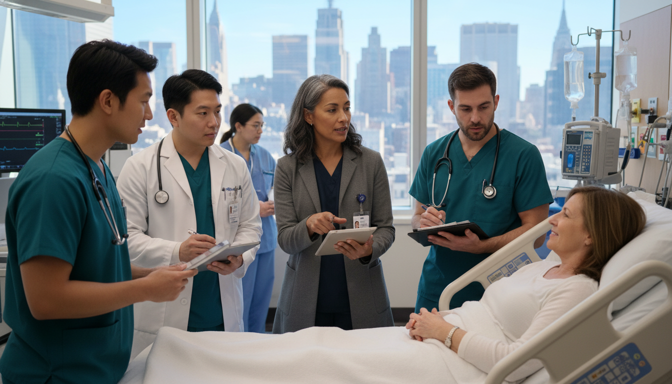 Medical team during bedside teaching in NYC hospital - MD graduate residency for Low Step Score Strategies for MD Graduate in