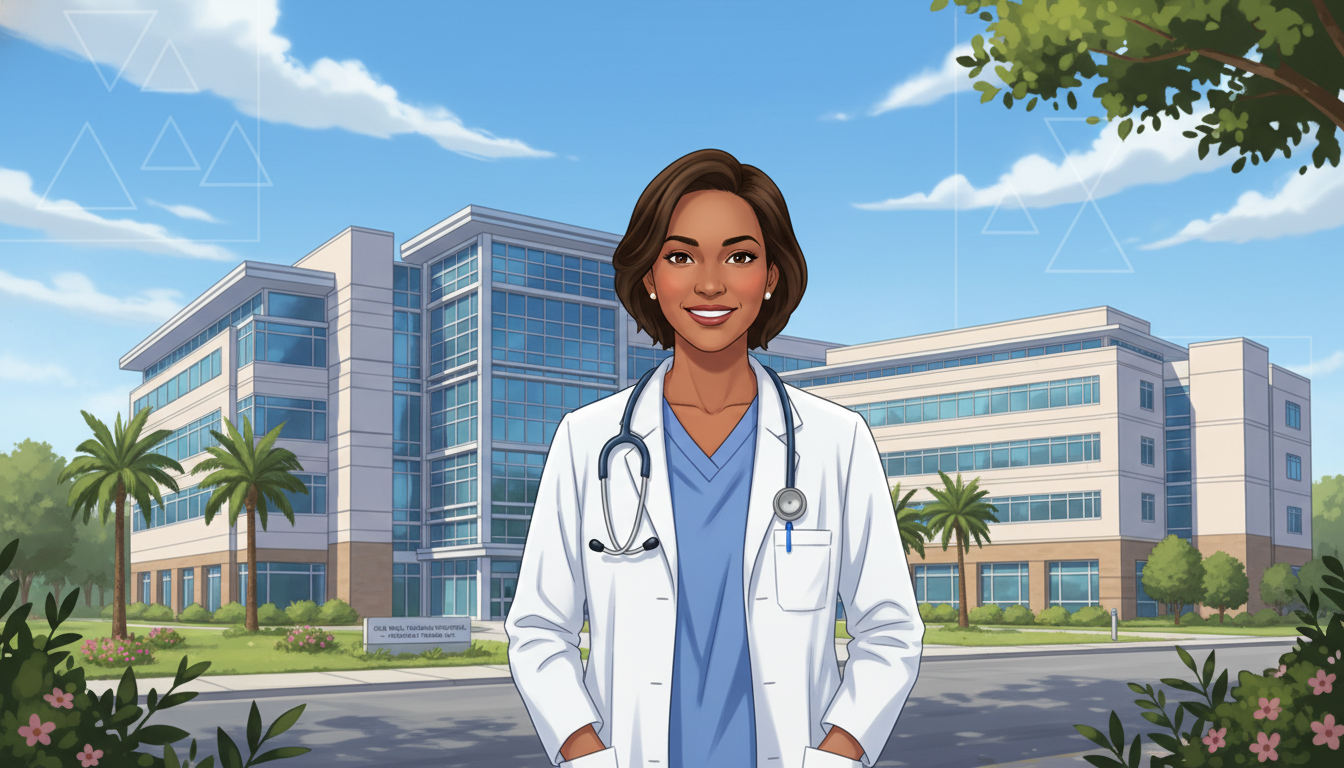 Resident physician standing outside a hospital in the Research Triangle Resident physician standing outside a hospital in the Research Triangle - MD graduate residency for Geographic Flexibility fo