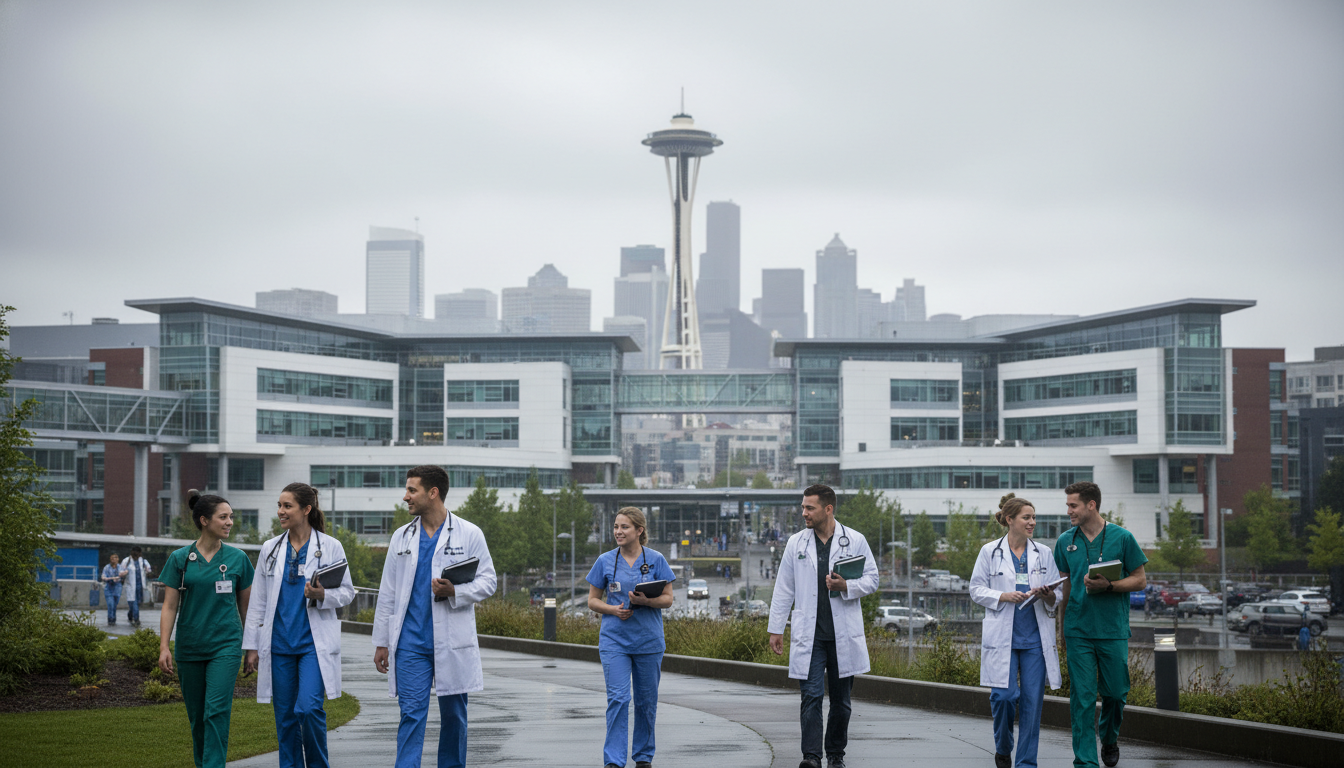 Seattle hospital exterior representing residency training environment - MD graduate residency for Low Step Score Strategies f