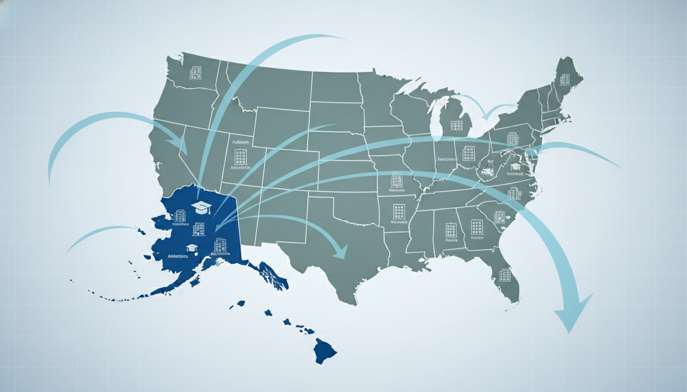 Map showing Alaska and Hawaii in relation to mainland US residency options Map showing Alaska and Hawaii in relation to mainland US residency options - non-US citizen IMG for Geographic Flexibility fo