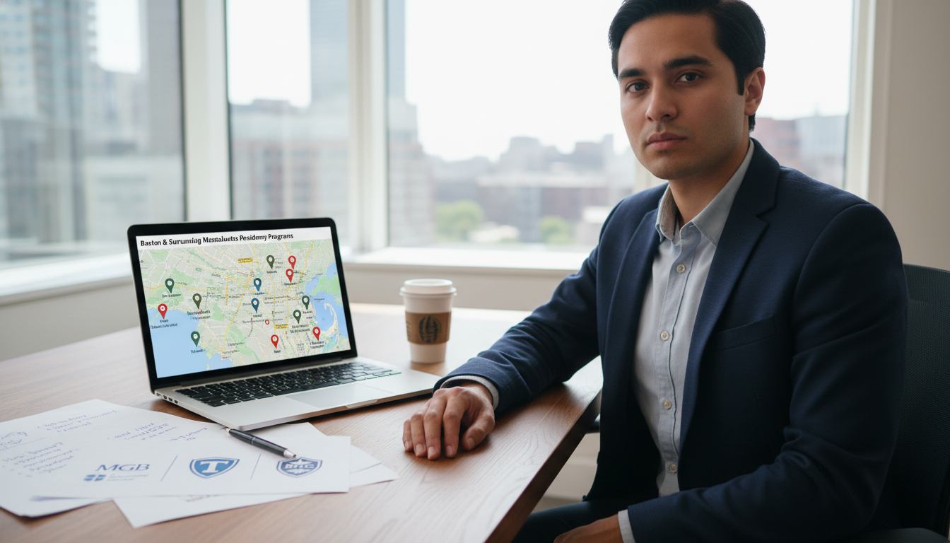 Non-US citizen IMG assessing residency program map around Boston Non-US citizen IMG assessing residency program map around Boston - non-US citizen IMG for Geographic Flexibility for Non-US C