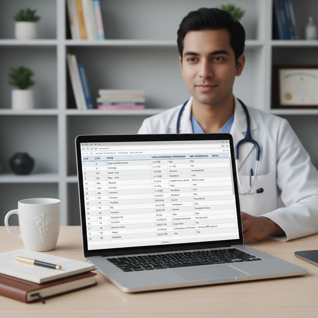 Non-US citizen IMG building a balanced residency program list on laptop Non-US citizen IMG building a balanced residency program list on laptop - non-US citizen IMG for Geographic Flexibility for N