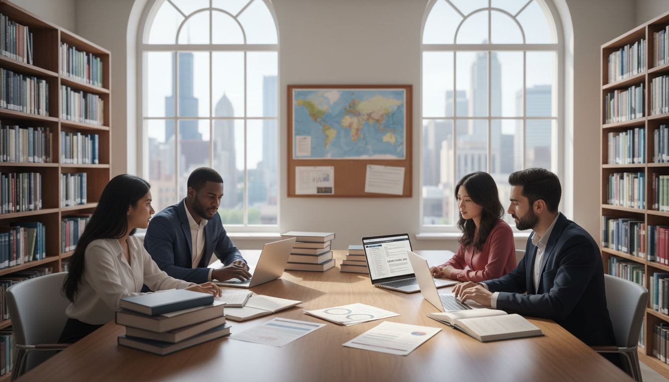 International medical graduates studying in Chicago hospital library International medical graduates studying in Chicago hospital library - non-US citizen IMG for Visa Navigation for Residency f