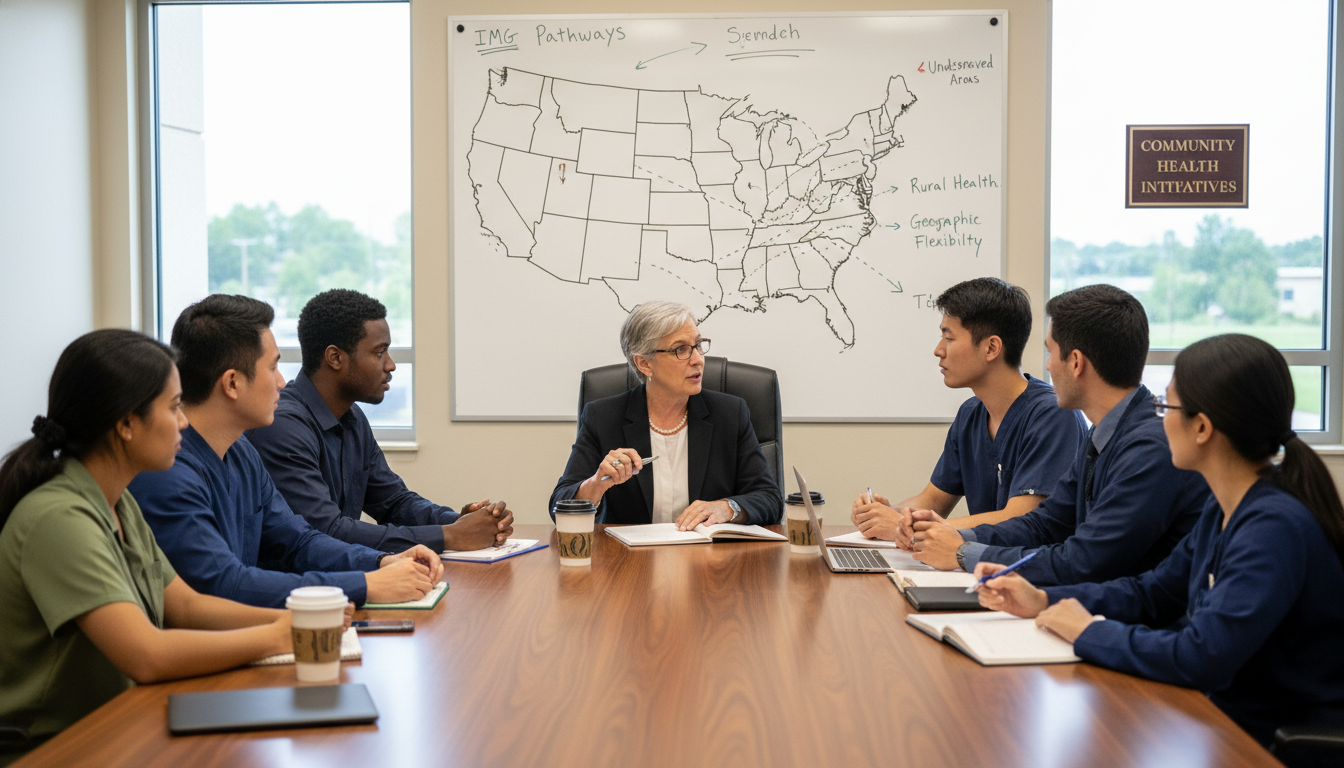 Community-based residency team meeting in a small US hospital Community-based residency team meeting in a small US hospital - non-US citizen IMG for Geographic Flexibility for Non-US Citi