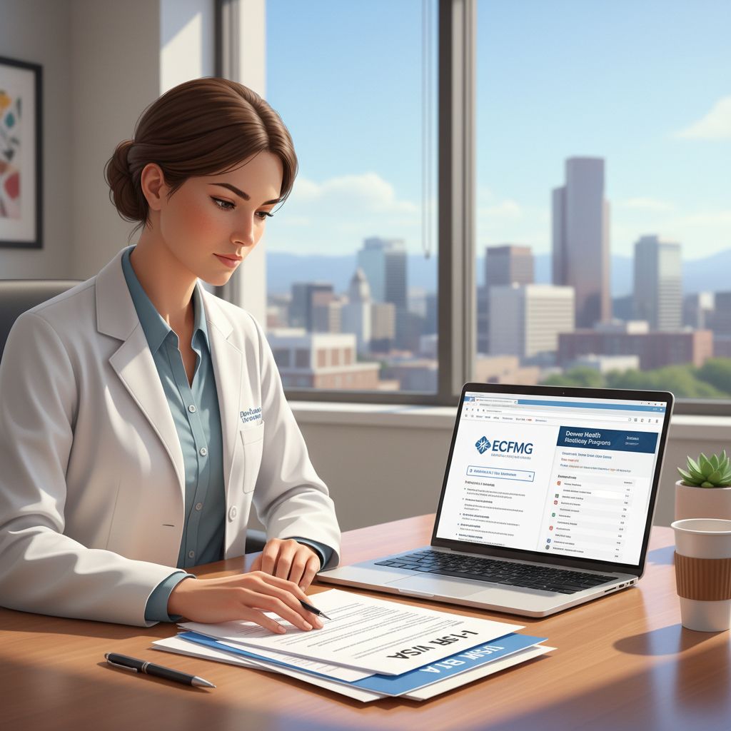 Medical resident in Denver hospital reviewing J-1 and H-1B visa paperwork Medical resident in Denver hospital reviewing J-1 and H-1B visa paperwork - non-US citizen IMG for Visa Navigation for Reside