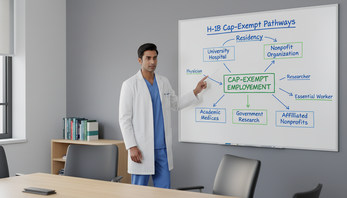 Flowchart explaining H-1B cap-exempt pathway for IMGs in residency Flowchart explaining H-1B cap-exempt pathway for IMGs in residency - non-US citizen IMG for H-1B Sponsorship Programs for Non