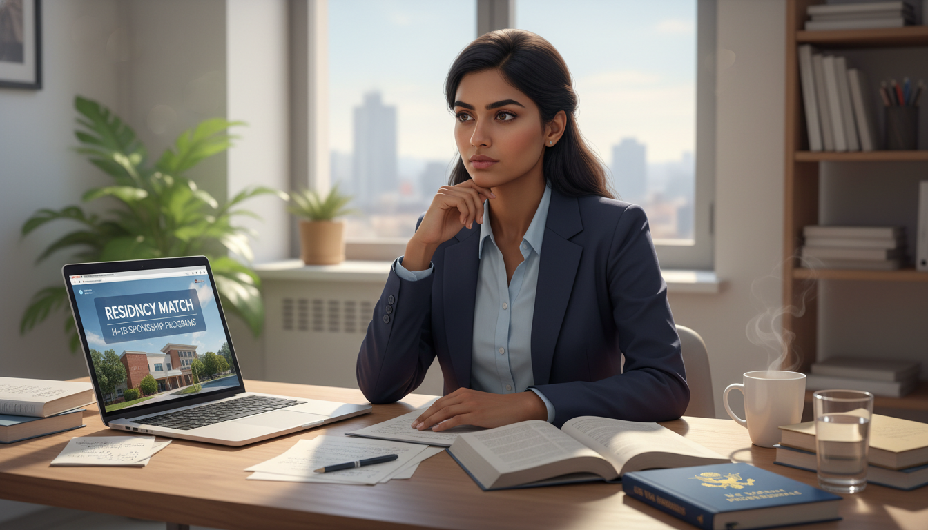 International medical graduate reviewing residency program visa policies on laptop International medical graduate reviewing residency program visa policies on laptop - non-US citizen IMG for H-1B Sponsorship