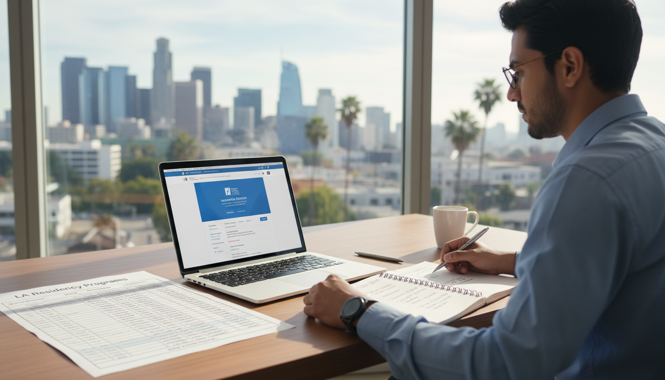 Residency applicant reviewing Los Angeles residency program list and match data - non-US citizen IMG for Low Step Score Strat