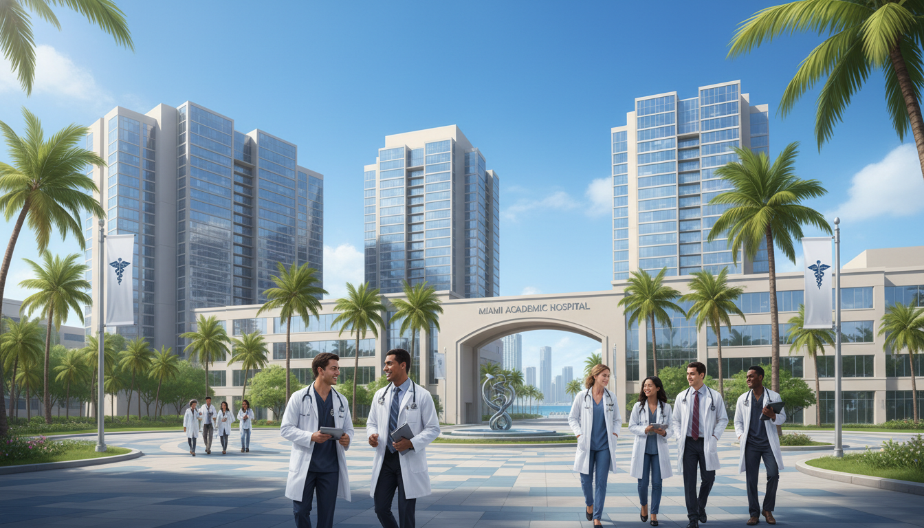 Miami teaching hospital campus where international medical graduates train Miami teaching hospital campus where international medical graduates train - non-US citizen IMG for H-1B Sponsorship Programs