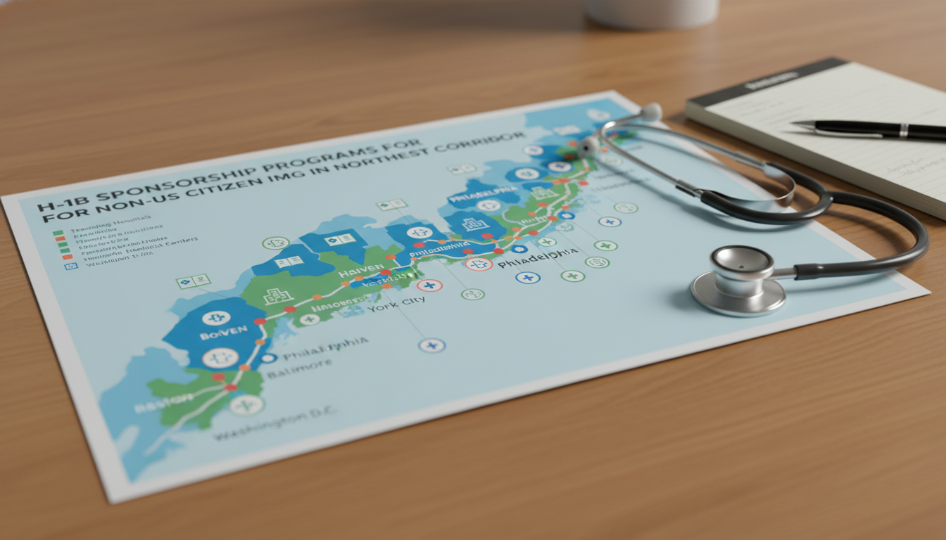 Map of Northeast Corridor highlighting major academic medical centers with residency programs Map of Northeast Corridor highlighting major academic medical centers with residency programs - non-US citizen IMG for H-1B S
