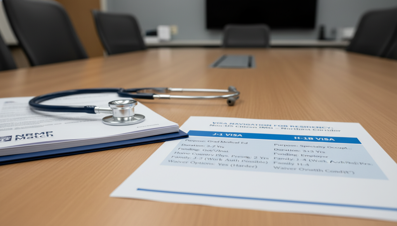 Chart comparing J-1 and H-1B visa options for IMGs Chart comparing J-1 and H-1B visa options for IMGs - non-US citizen IMG for Visa Navigation for Residency for Non-US Citizen