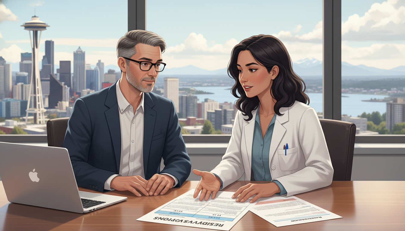 Non-US citizen IMG consulting with advisor on Seattle residency visa strategy Non-US citizen IMG consulting with advisor on Seattle residency visa strategy - non-US citizen IMG for Visa Navigation for Re