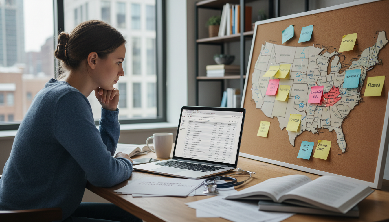 US citizen IMG comparing residency program locations on a map US citizen IMG comparing residency program locations on a map - US citizen IMG for Geographic Flexibility for US Citizen IMG