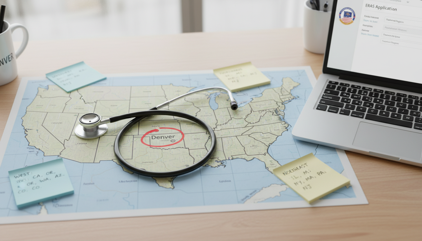 Map and notes showing regional residency strategy with Denver highlighted Map and notes showing regional residency strategy with Denver highlighted - US citizen IMG for Geographic Flexibility for US