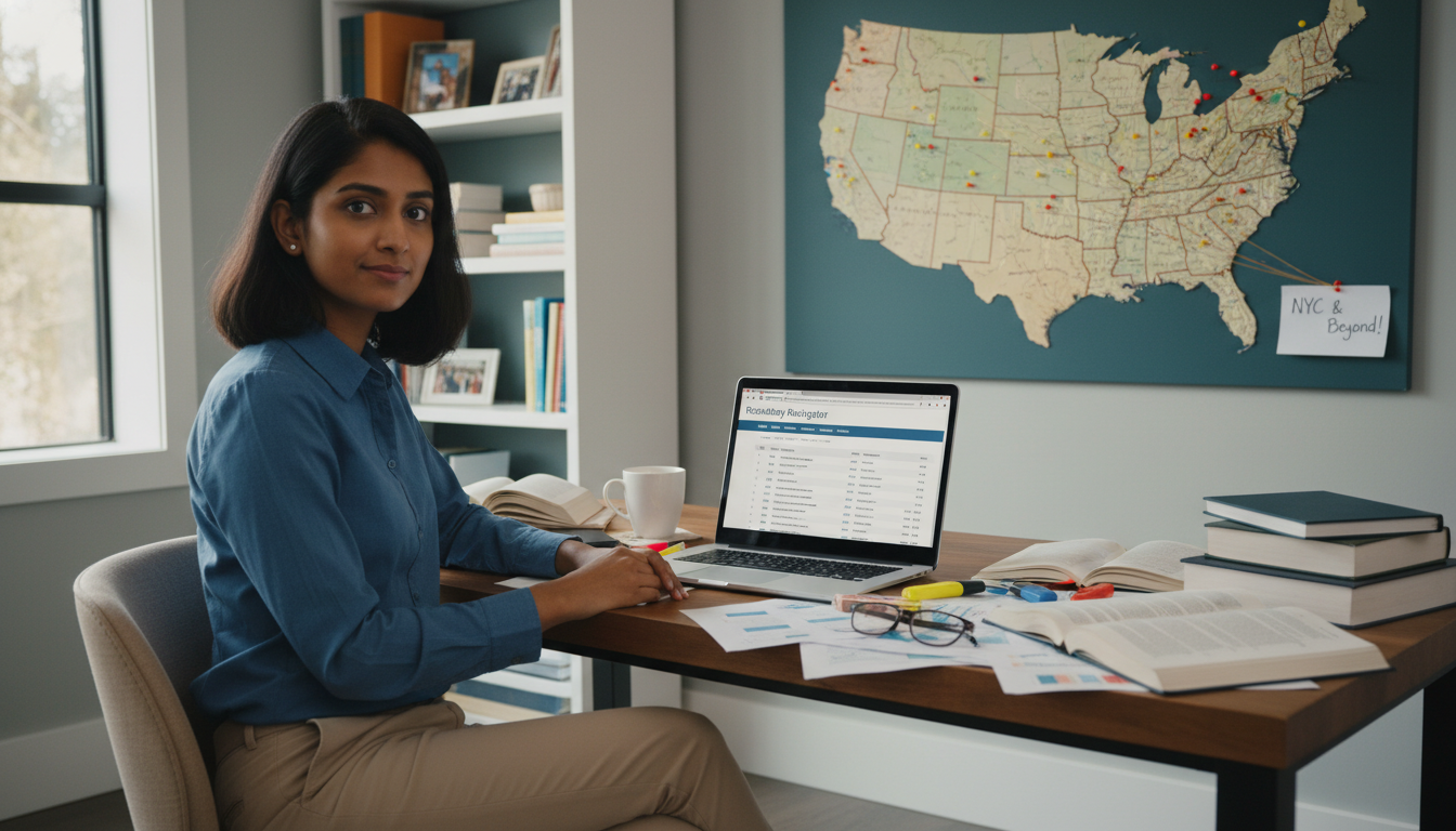 US citizen IMG evaluating a map of residency programs across New York City and the US US citizen IMG evaluating a map of residency programs across New York City and the US - US citizen IMG for Geographic Flexibi