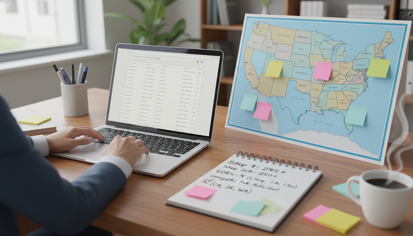 US citizen IMG mapping out residency application regions on laptop and printed map - US citizen IMG for Geographic Flexibilit