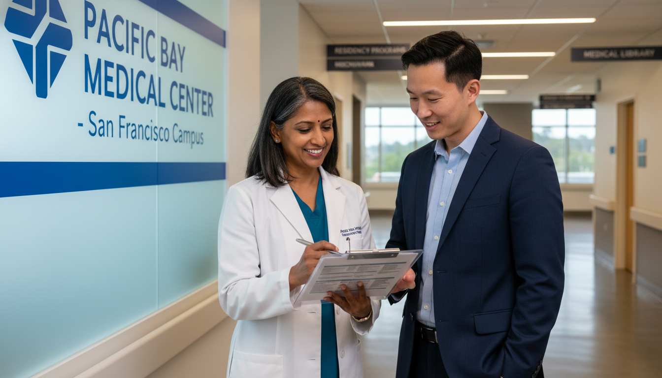 US Citizen IMG meeting a faculty mentor at a Bay Area hospital - US citizen IMG for Low Step Score Strategies for US Citizen