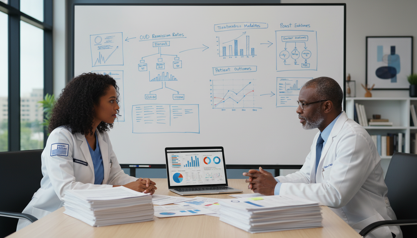 Resident and mentor discussing addiction medicine research - Caribbean medical school residency for Research During Residency