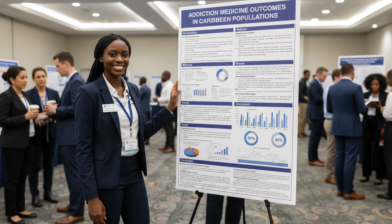 Caribbean IMG presenting addiction medicine research poster Caribbean IMG presenting addiction medicine research poster - Caribbean medical school residency for Research Profile Buildin