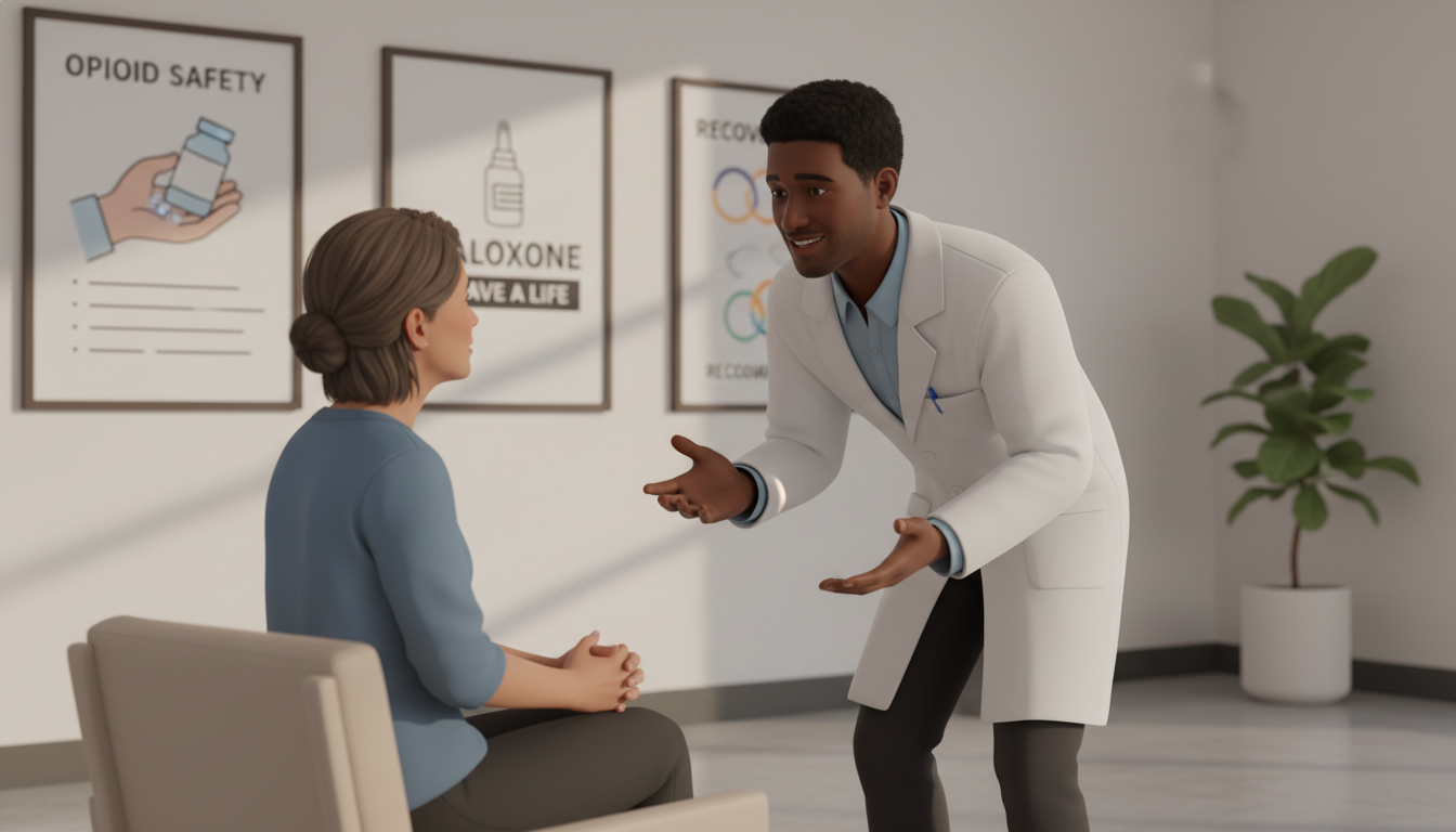 Resident physician working with a patient in an addiction medicine clinic Resident physician working with a patient in an addiction medicine clinic - Caribbean medical school residency for Step Score