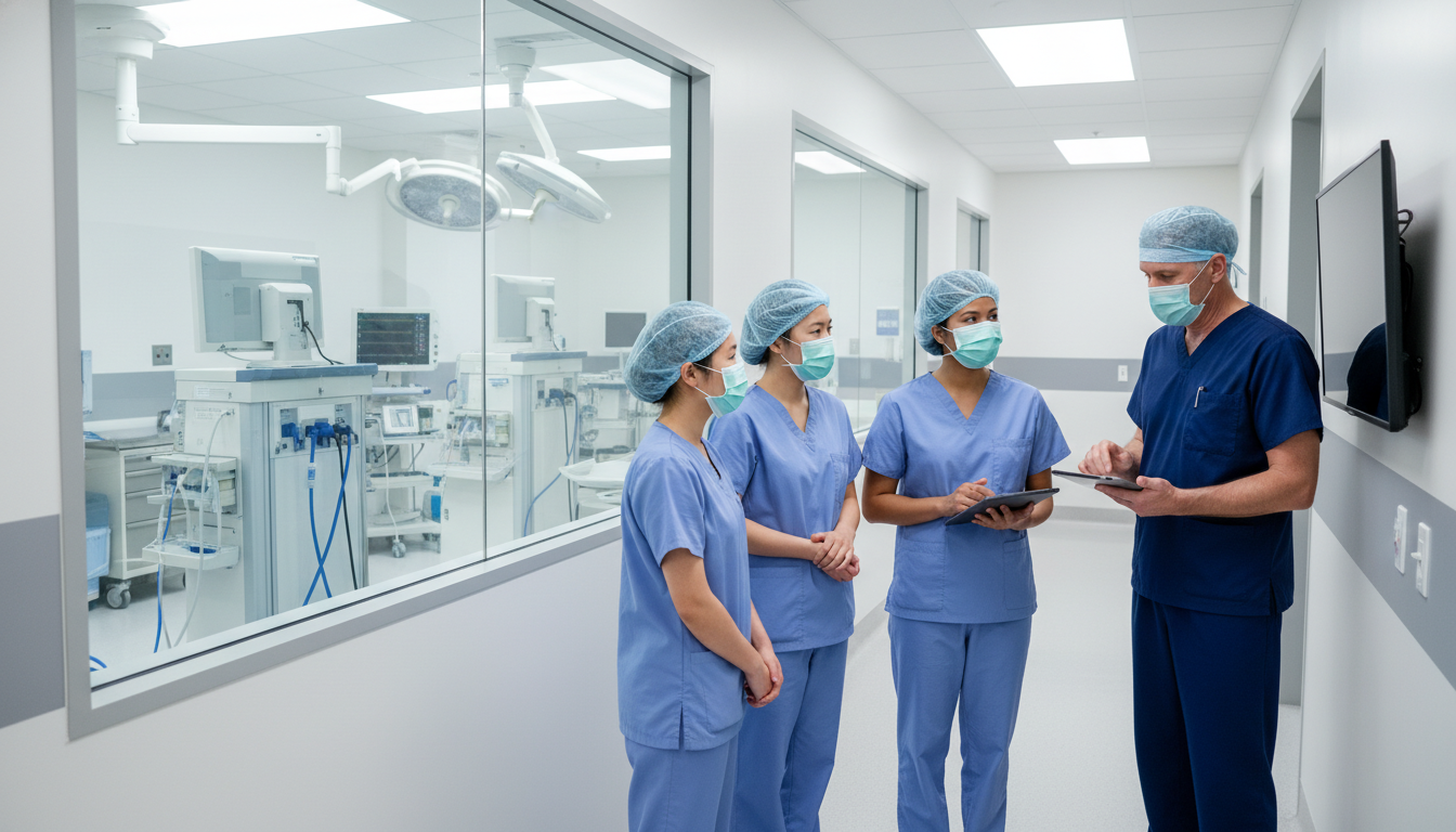 Anesthesiology residents in operating room discussing cases Anesthesiology residents in operating room discussing cases - Caribbean medical school residency for Identifying Malignant Pr
