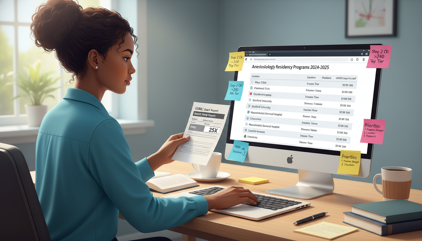 Caribbean medical graduate reviewing Step 2 CK score report and planning anesthesiology residency list - Caribbean medical sc