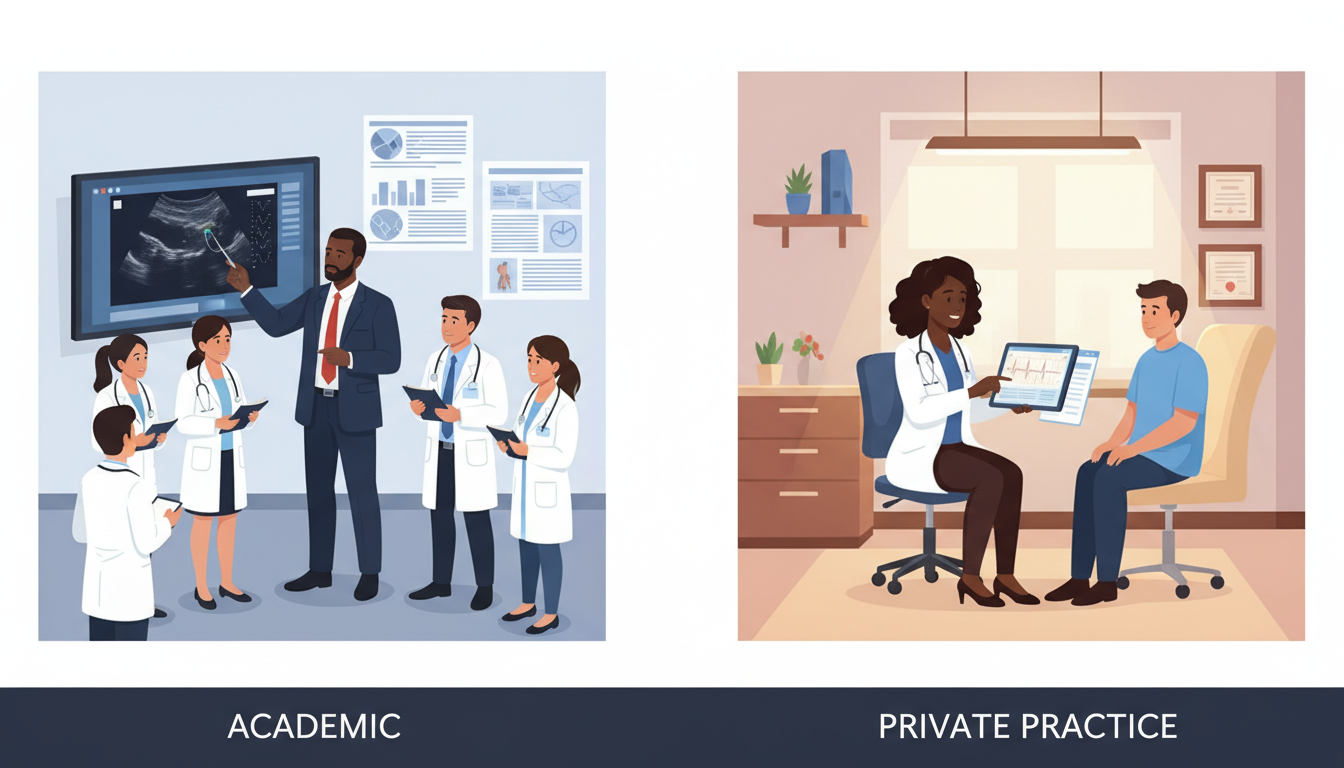 Comparison of academic cardiology versus private practice cardiology career paths Comparison of academic cardiology versus private practice cardiology career paths - Caribbean medical school residency for Ac