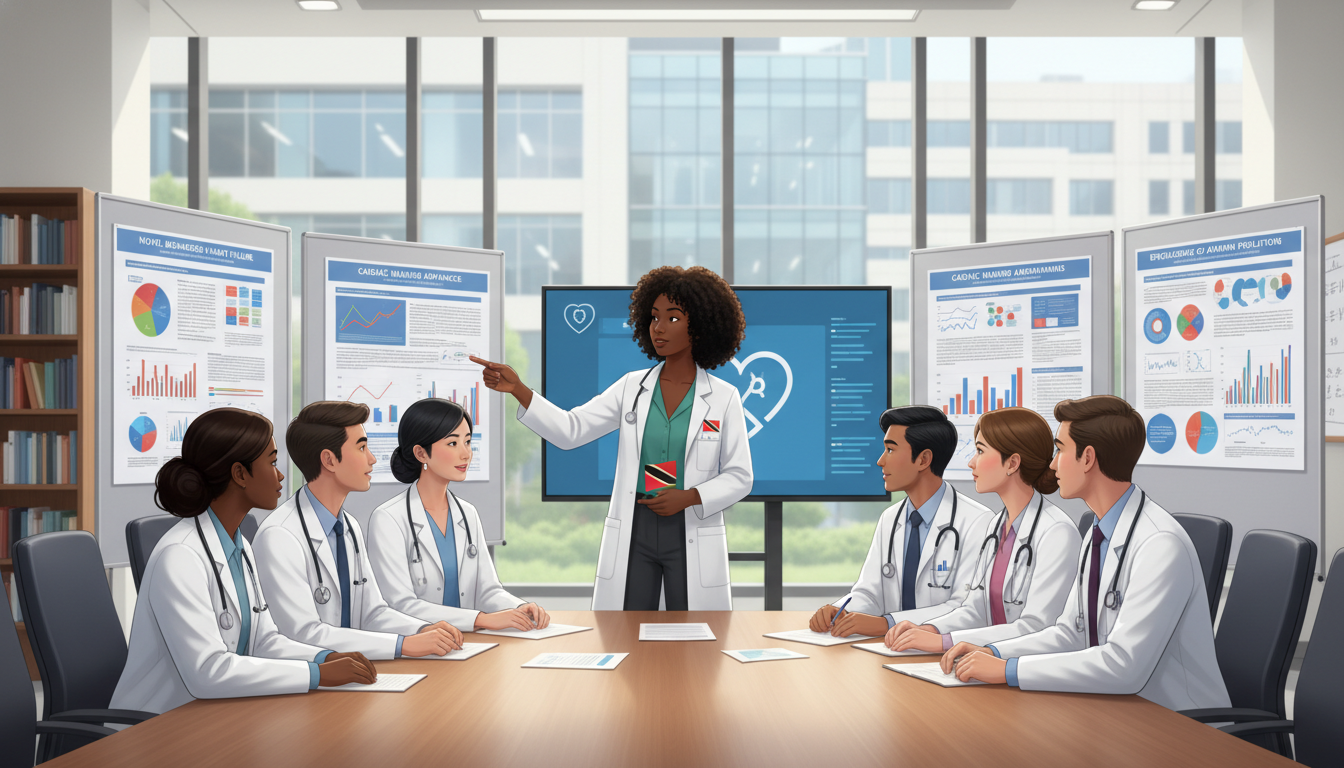 Cardiology fellows and residents discussing resident research projects Cardiology fellows and residents discussing resident research projects - Caribbean medical school residency for Research Duri