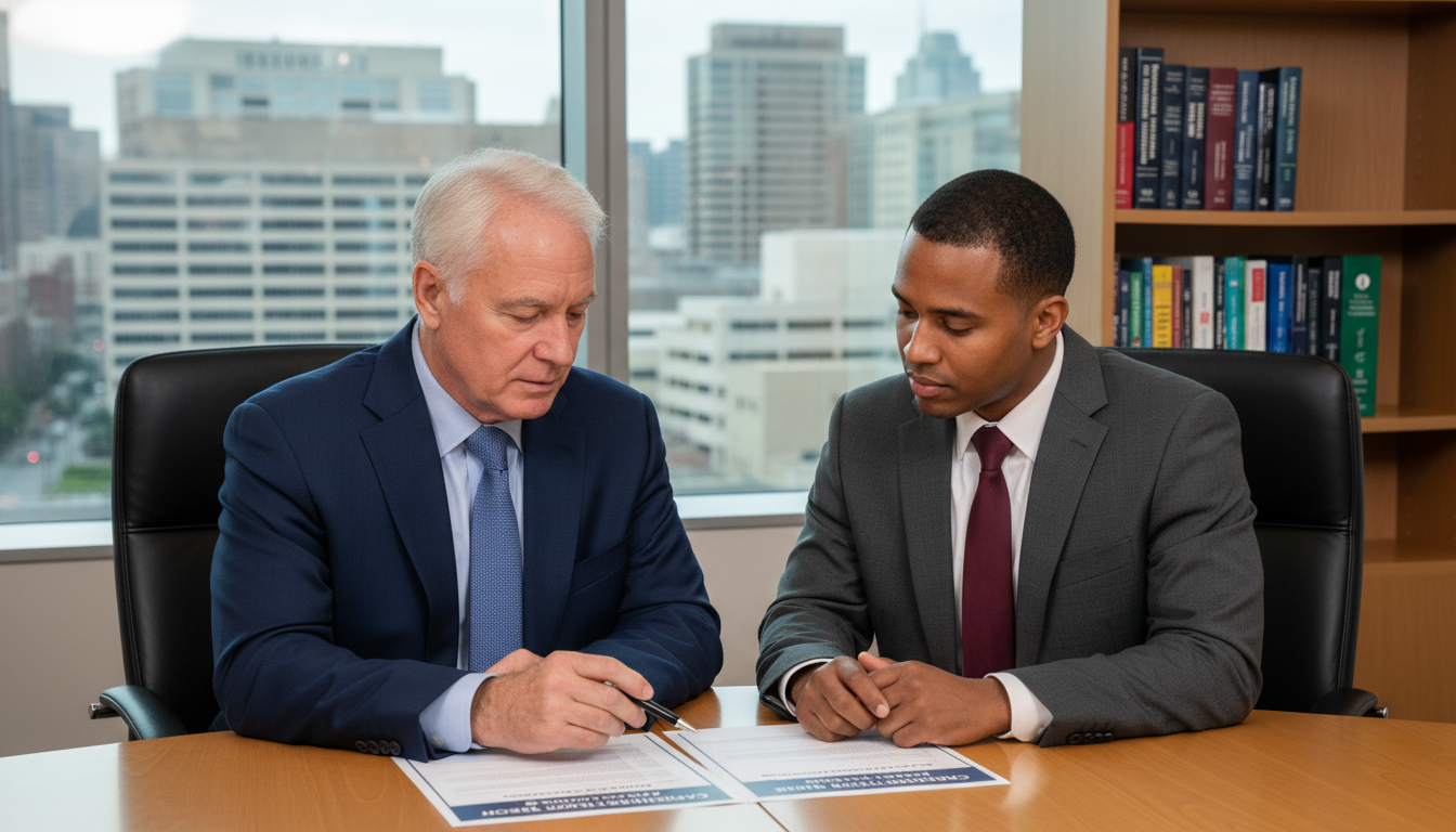 Cardiothoracic surgeon discussing practice options with mentor Cardiothoracic surgeon discussing practice options with mentor - Caribbean medical school residency for Academic vs Private P