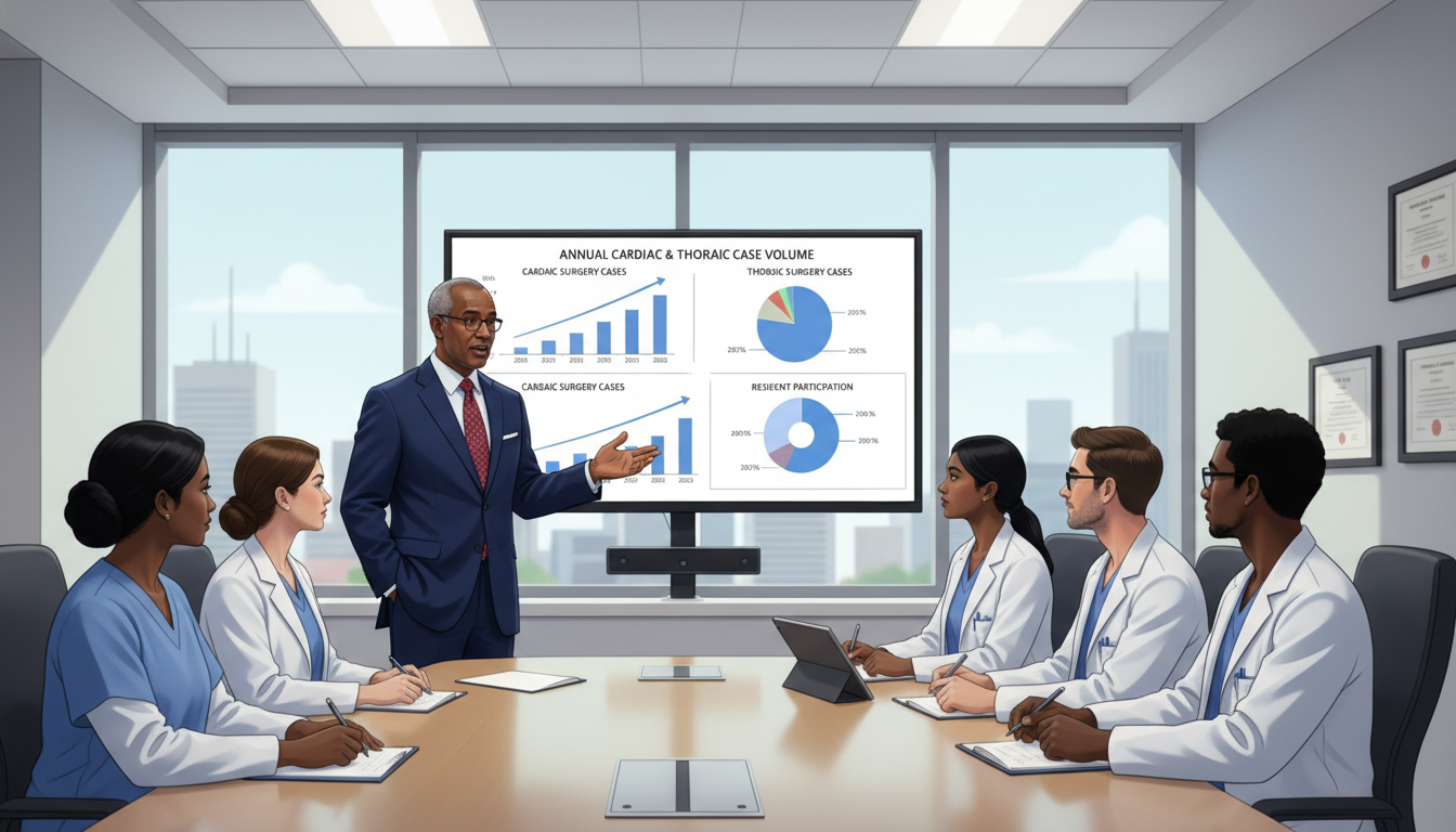 Cardiothoracic surgery program director discussing case volume with residents - Caribbean medical school residency for Case V