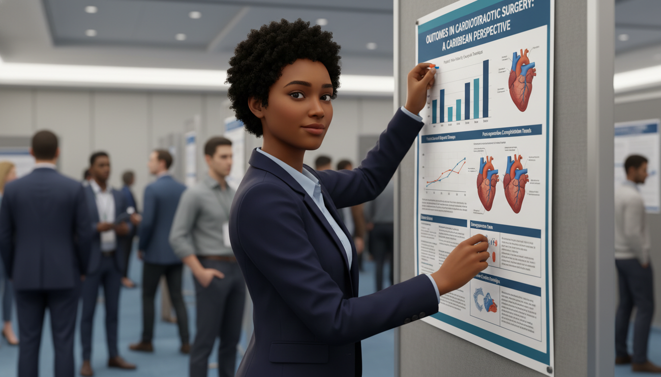 Caribbean IMG preparing a research poster on cardiothoracic surgery outcomes - Caribbean medical school residency for Researc