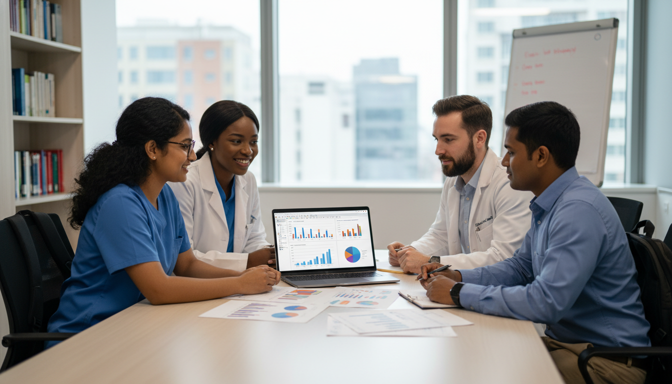 Caribbean IMG collaborating on data analysis for medical research Caribbean IMG collaborating on data analysis for medical research - Caribbean medical school residency for Research Profile B