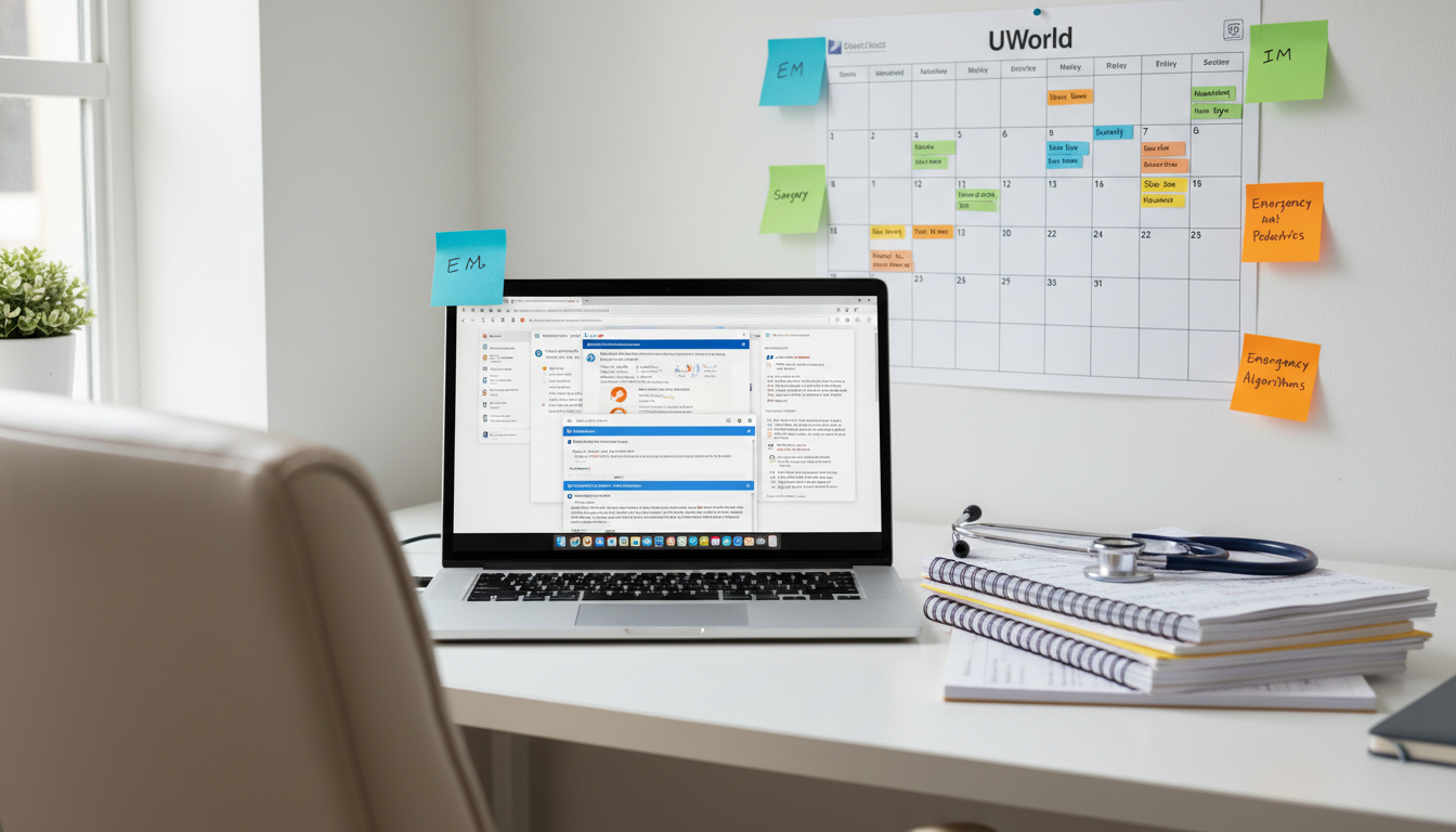 USMLE Step 2 CK study resources organized on a desk USMLE Step 2 CK study resources organized on a desk - Caribbean medical school residency for USMLE Step 2 CK Preparation for