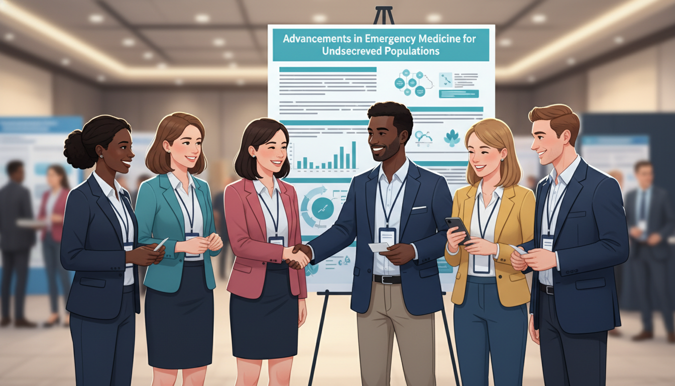 Emergency medicine residents and students networking at conference - Caribbean medical school residency for Networking in Med