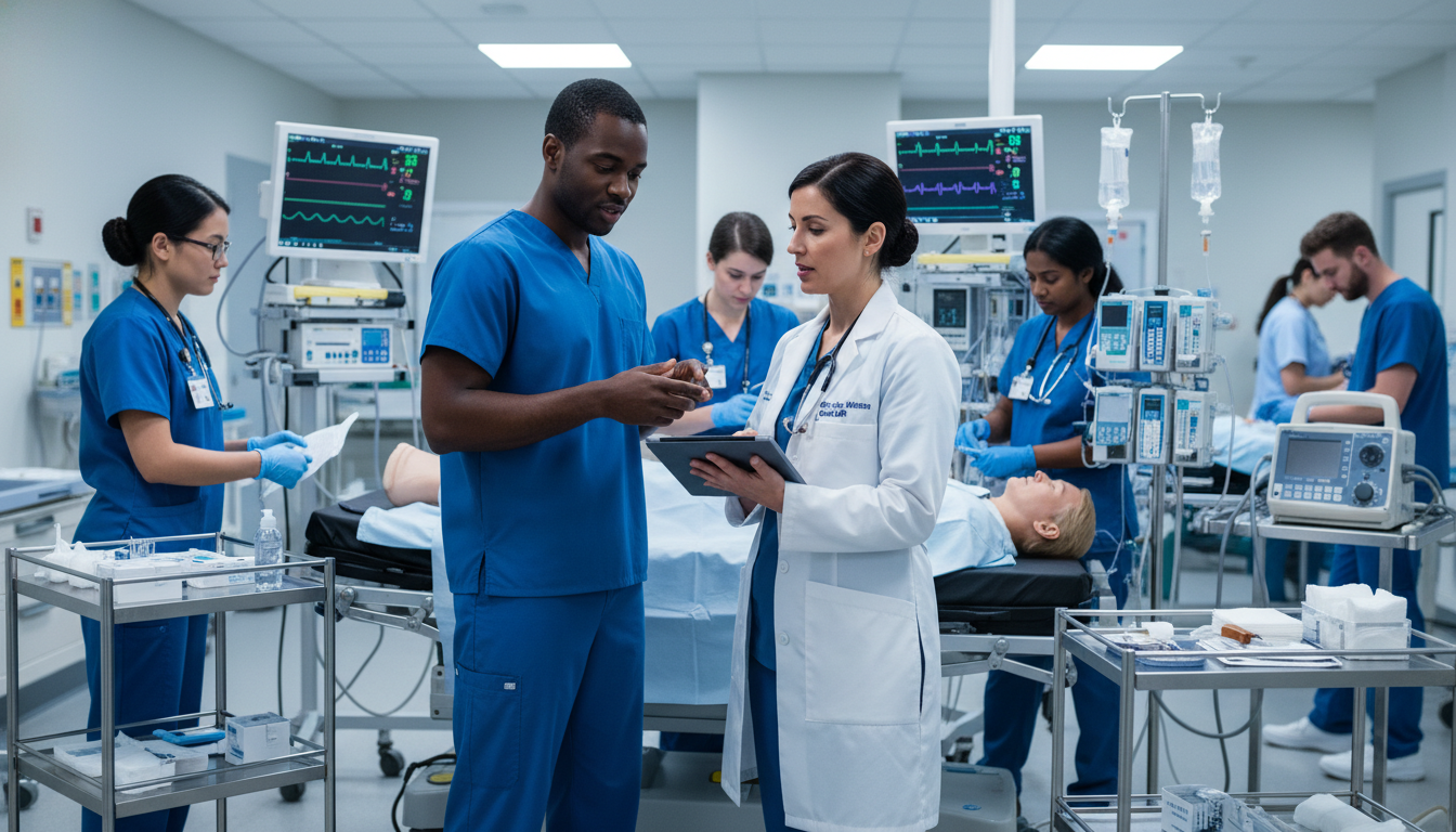 Emergency medicine resident team in busy emergency department Emergency medicine resident team in busy emergency department - Caribbean medical school residency for How to Research Progra
