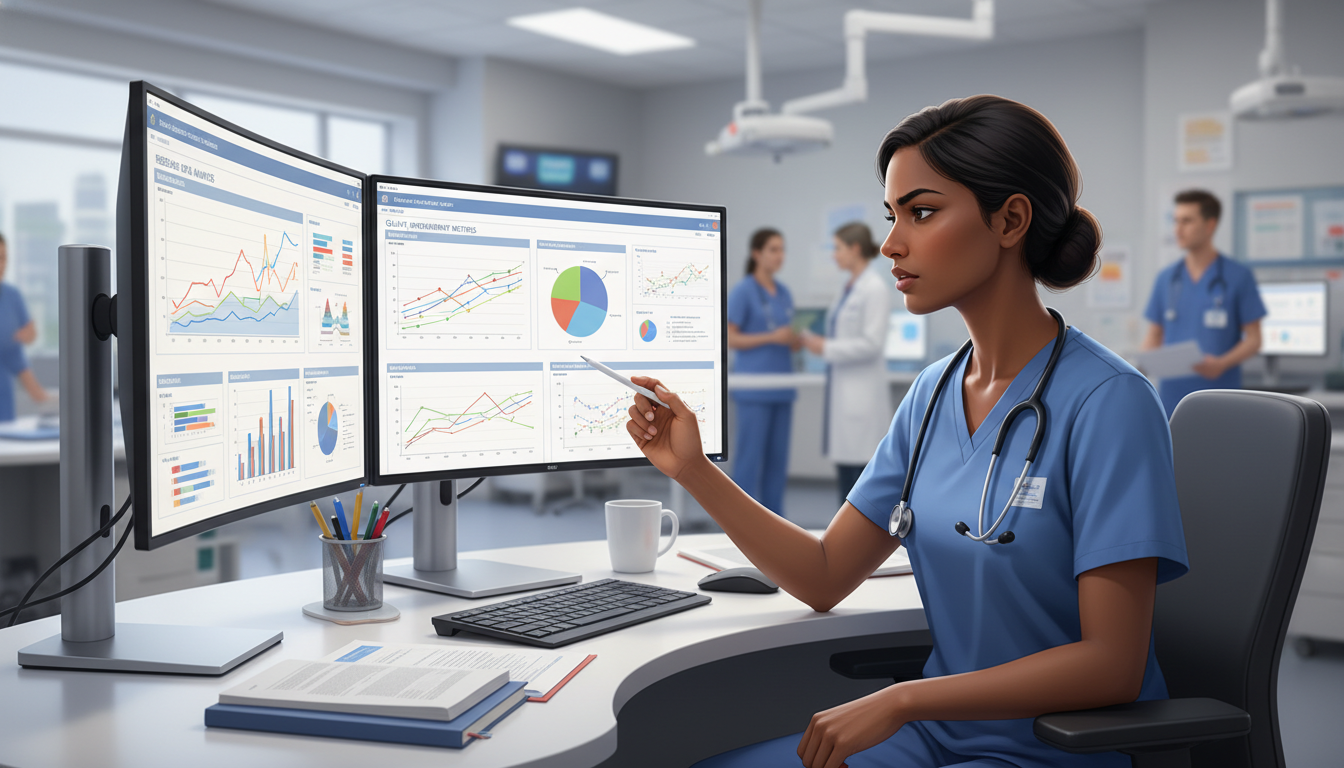 Emergency medicine resident analyzing ED patient flow data on computer Emergency medicine resident analyzing ED patient flow data on computer - Caribbean medical school residency for Research Duri