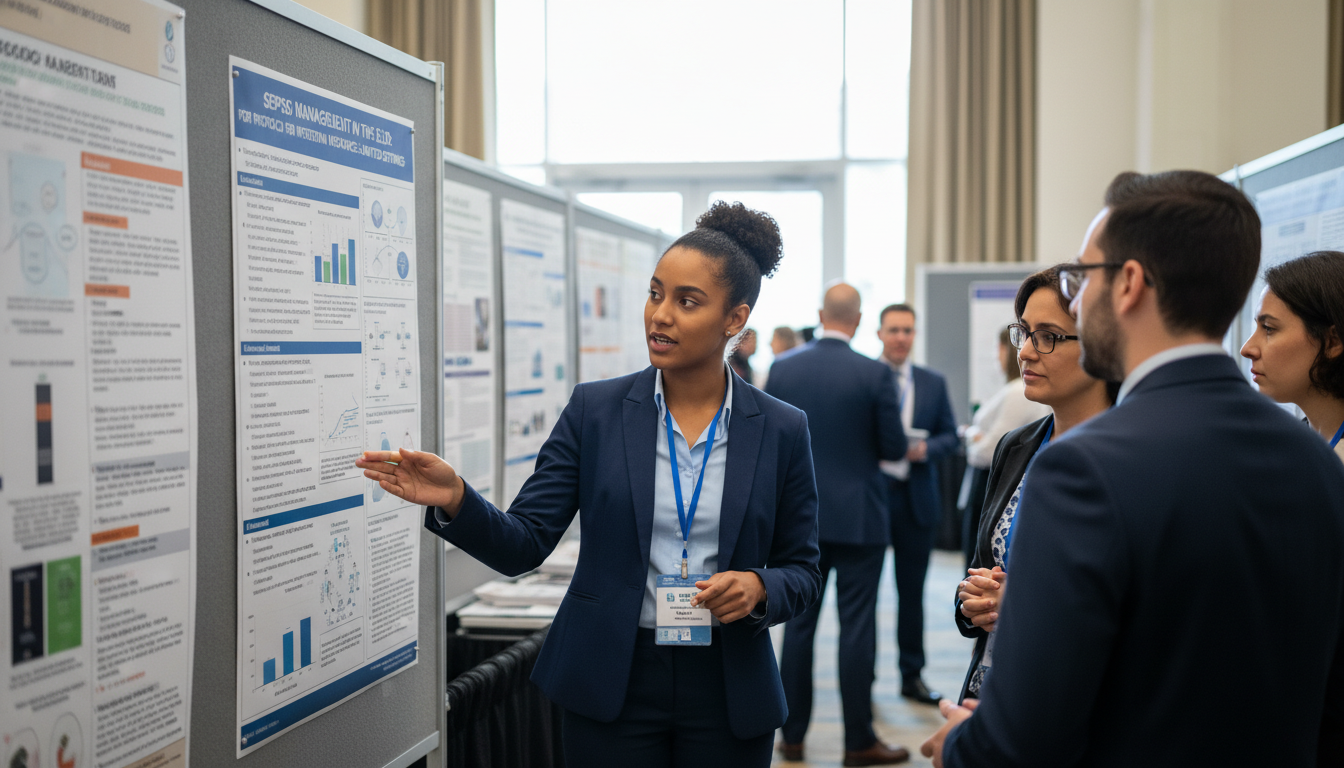 Emergency medicine resident presenting research poster - Caribbean medical school residency for Research Profile Building for