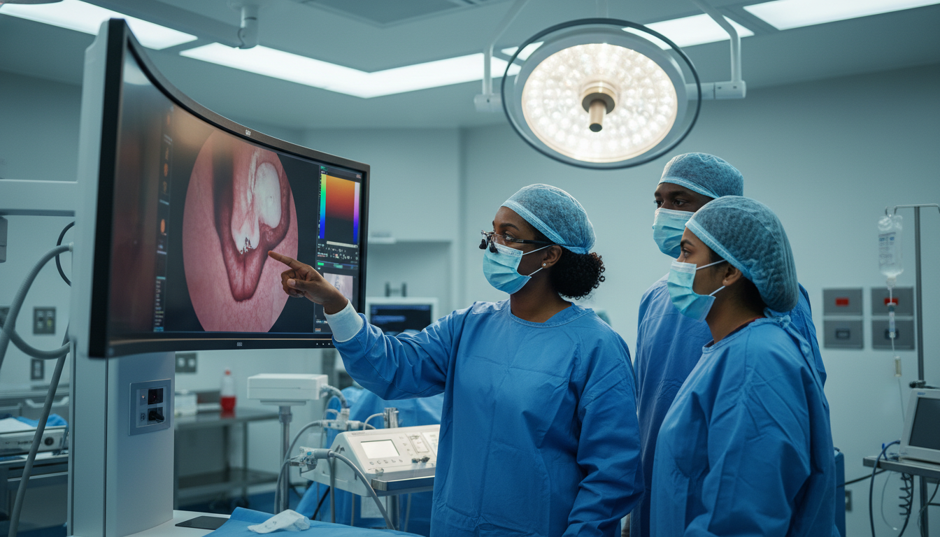 Academic otolaryngology surgeon teaching residents in operating room Academic otolaryngology surgeon teaching residents in operating room - Caribbean medical school residency for Academic vs Pri