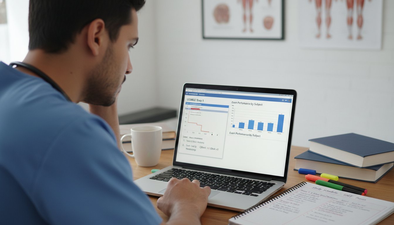 Medical student analyzing Step exam performance and planning improvement - Caribbean medical school residency for Low Step Sc