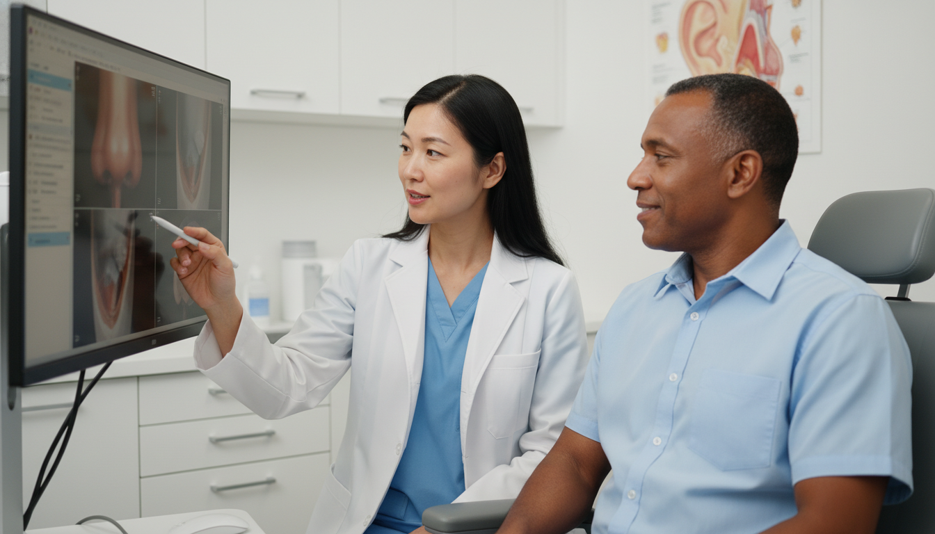 Medical student working in an ENT clinic with mentor - Caribbean medical school residency for Low Step Score Strategies for C