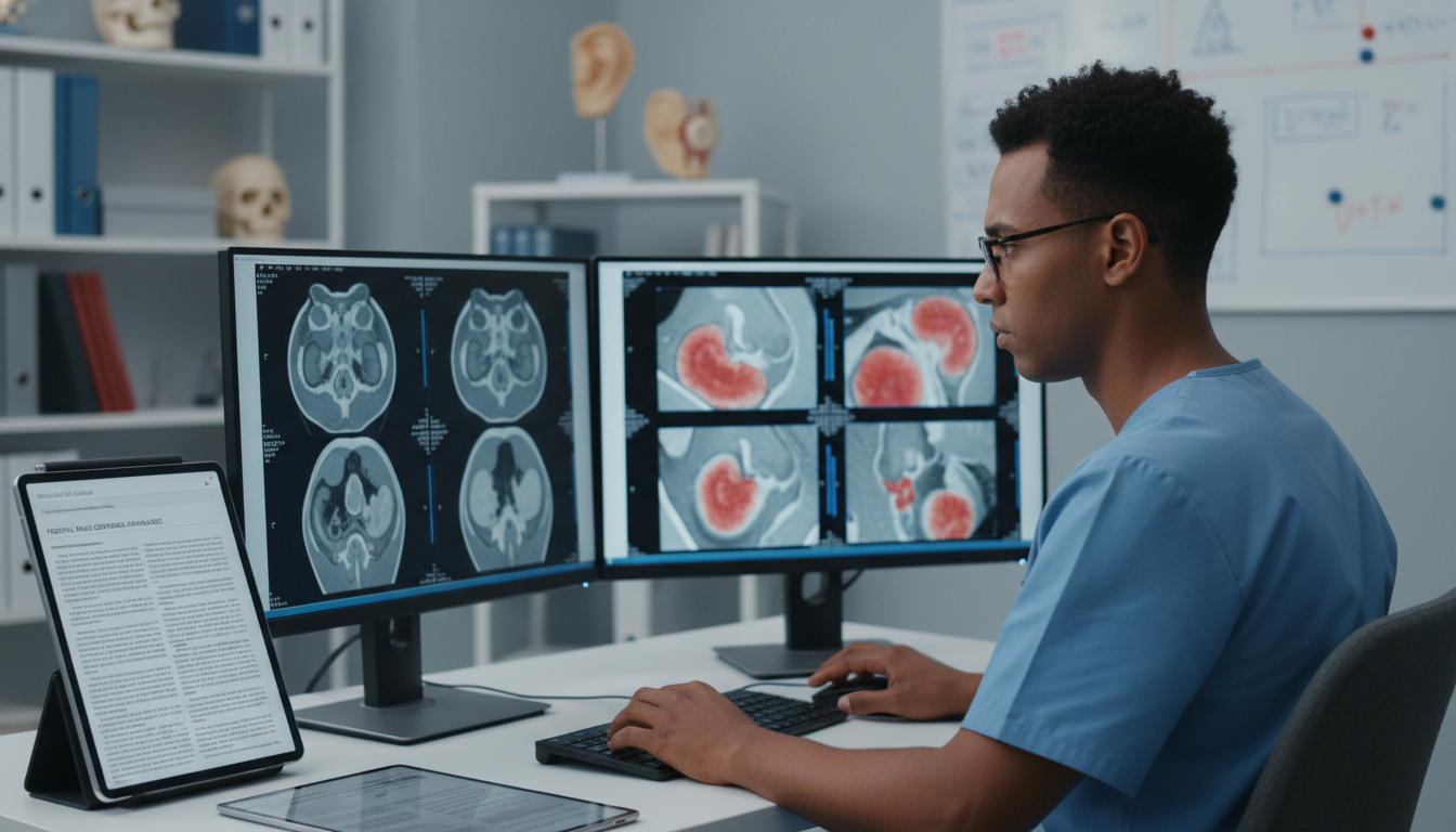 ENT resident reviewing endoscopic images and research data ENT resident reviewing endoscopic images and research data - Caribbean medical school residency for Research During Residency