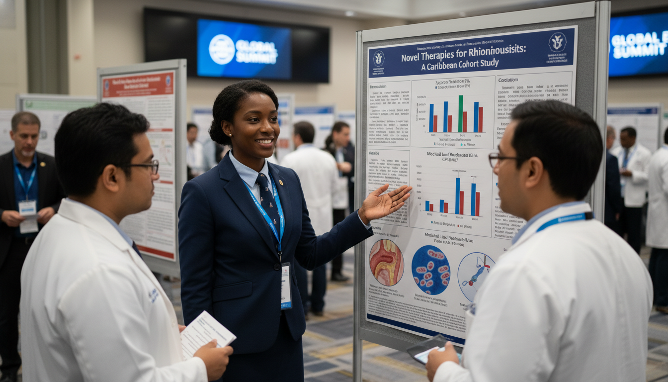 Caribbean IMG presenting ENT research poster at a conference - Caribbean medical school residency for Research Profile Buildi