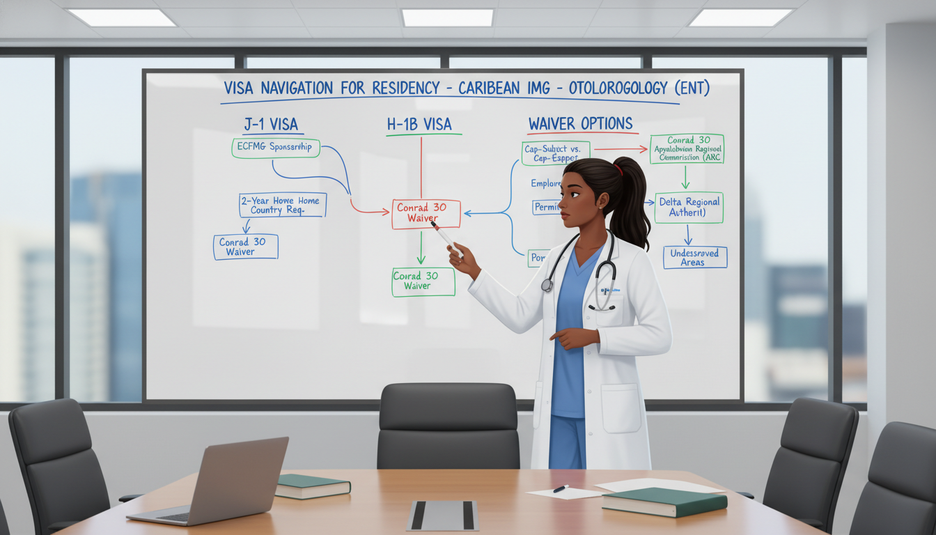 Otolaryngology resident reviewing visa and waiver options - Caribbean medical school residency for Visa Navigation for Reside