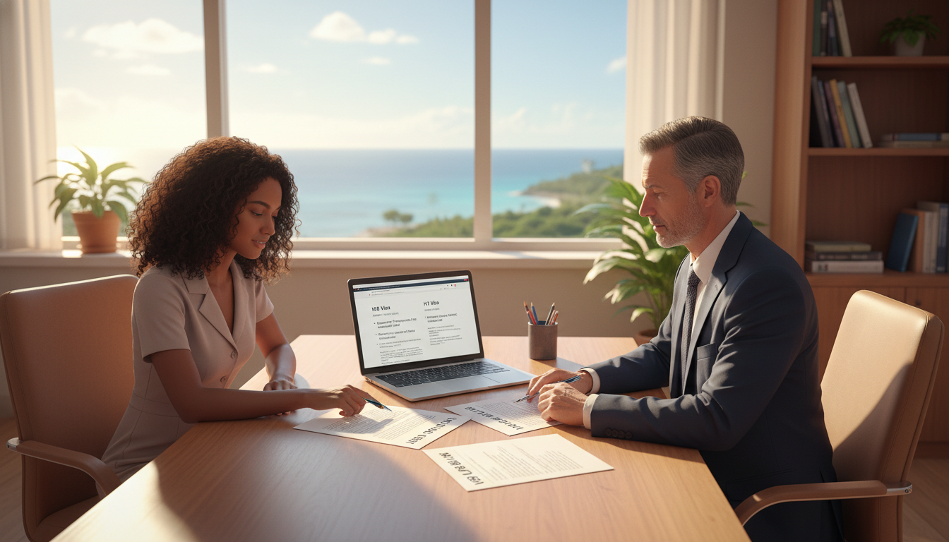 Caribbean IMG discussing visa options with residency program coordinator Caribbean IMG discussing visa options with residency program coordinator - Caribbean medical school residency for H-1B Sponso